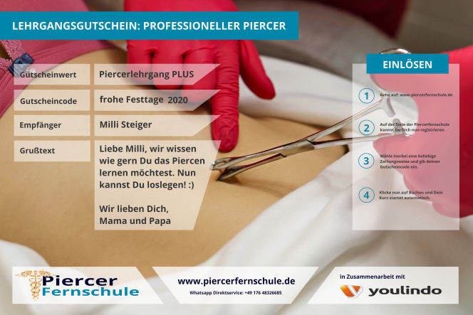 Christmas gift voucher to give away - the piercing apprenticeship of the Piercer distance learning school